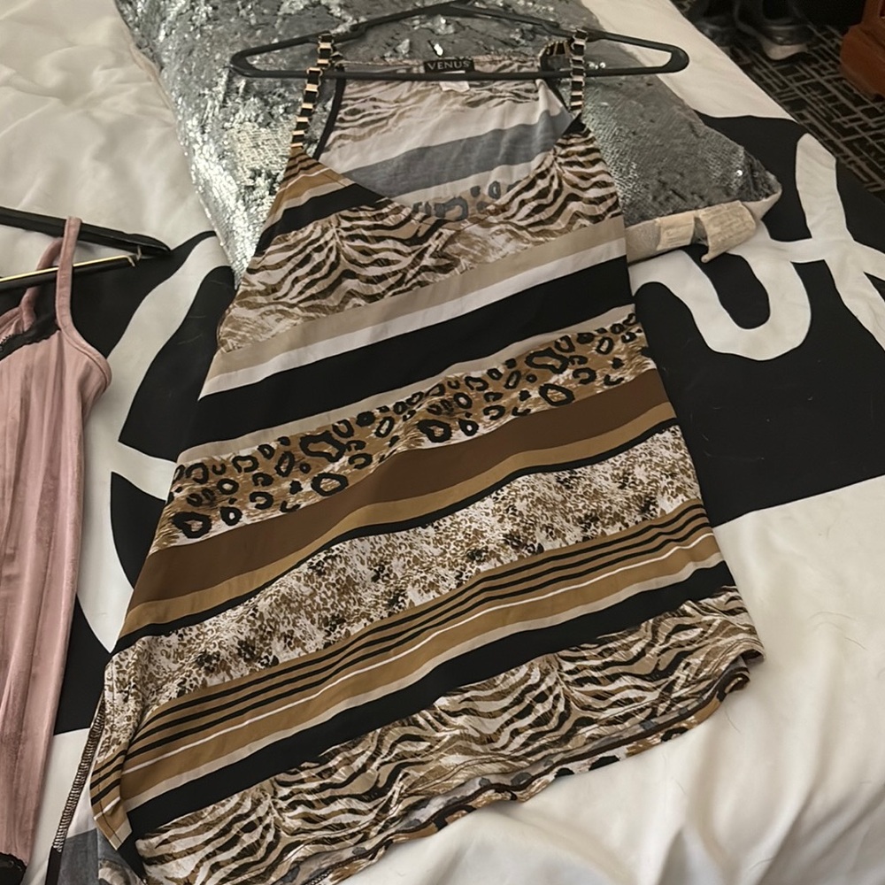 VENUS Women's Animal Print Camisole - Brown and Black